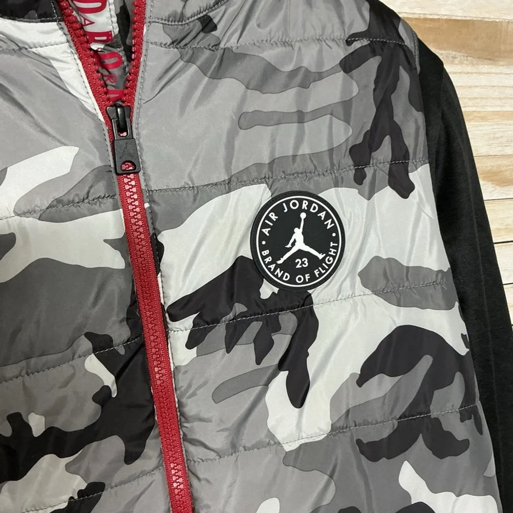 Jordan Black and Gray Camouflage Puffer Jacket